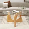 Glass Coffee Table, Mid-Century Modern Center Tables with Tempered Glass Top & Adjustable Rubber Wood Base, Small Coffee Table 3