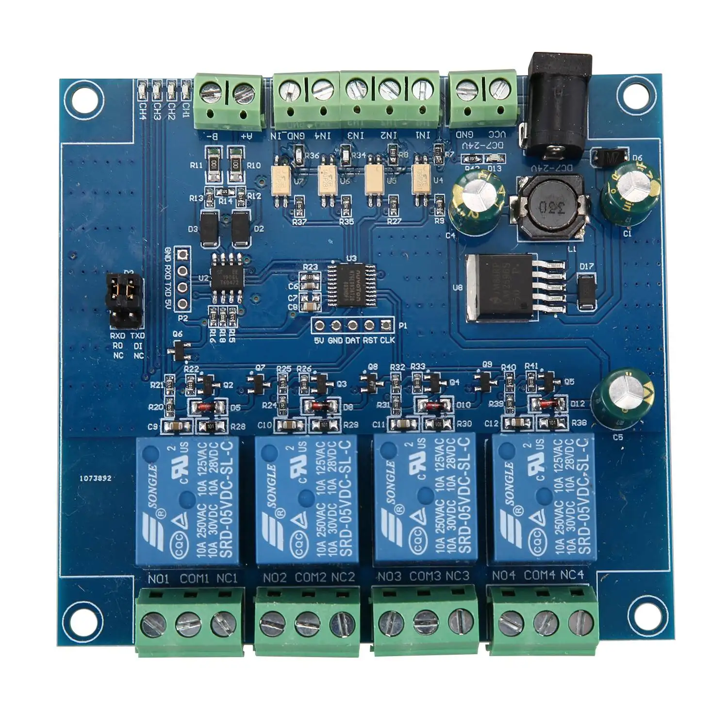 

4-Канальный Релейный Модуль Modbus Rtu, вход 485 Ttl коммуникационная плата интерфейса Uart, 4-канальный вход 7-24 В, релейный модуль