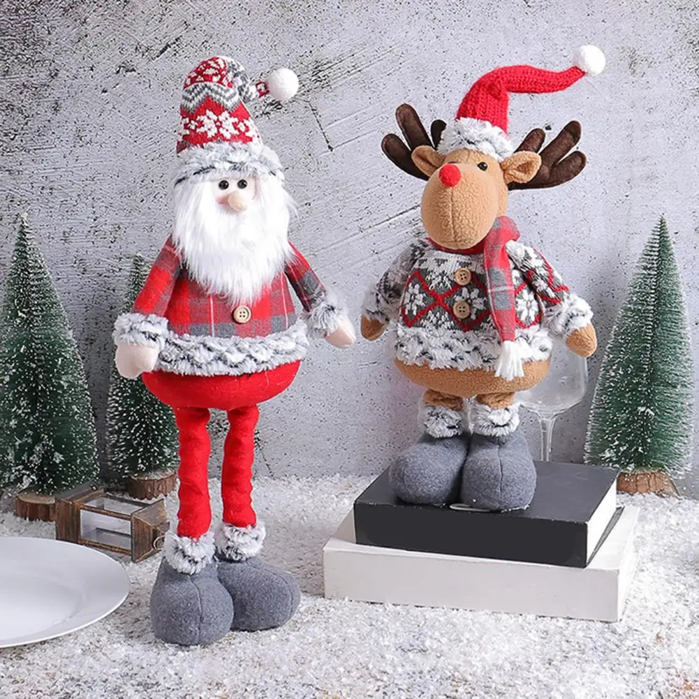 

Рождественские плюшевые игрушки с выдвижными ногами, рождественские плюшевые куклы, стоячий Санта-Клаус, снеговик, олень, праздничный подарок для друзей