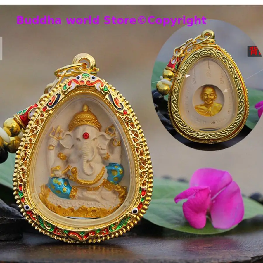 

Southeast Asia Thailand Temple Greco Buddhist pocket talisman GOOD LUCK BLESS gold Ganesha wealth God Buddha card Pendant Amulet