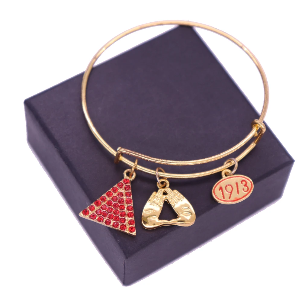 Drop Sale Metal Adjust Size Hand Gesture Red Delta EST 1913 Sorority Charms Bangles 4