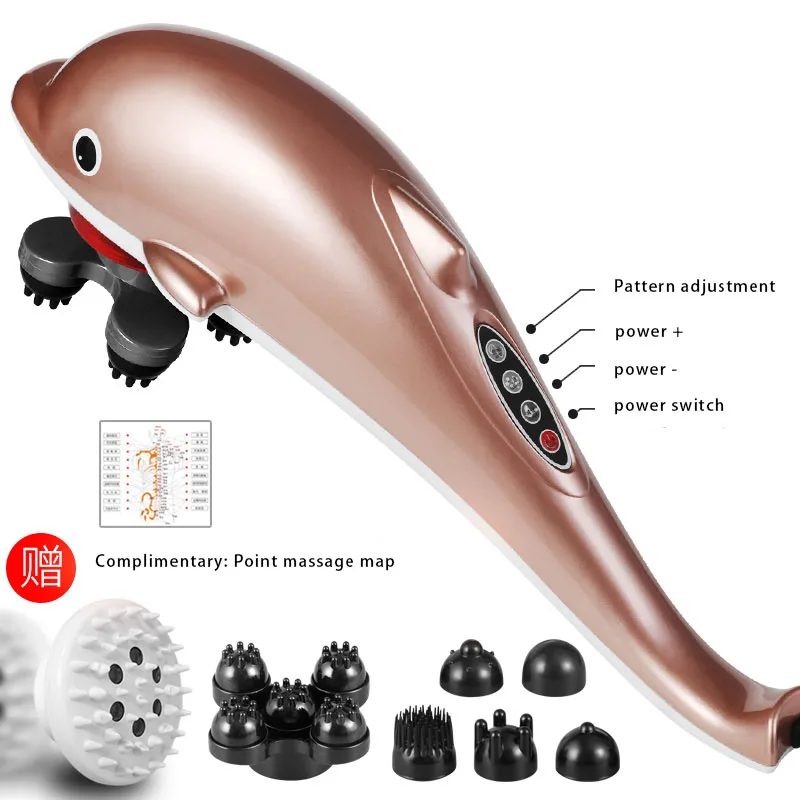 Handheld electric head neck lumbar back live dolphins massager acupuncture point massage stick-am45