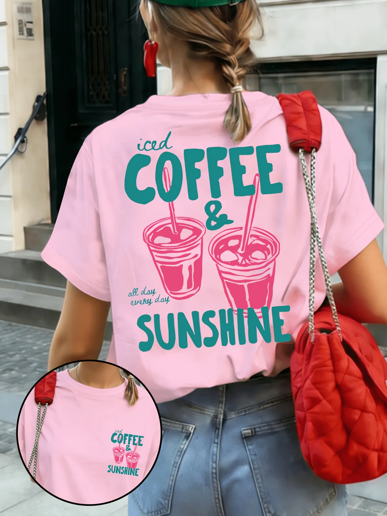 Summer New Iced Coffee & Sunshine Graphic Print Cotton T-shirt For Women Short Sleeve Tees Casual Clothes Oversized Unisex Tops 5