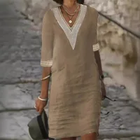 Robe Sexy à Col en V pour Femme, Brodée Personnalisée, Décontractée, Couleur Unie, Été 4