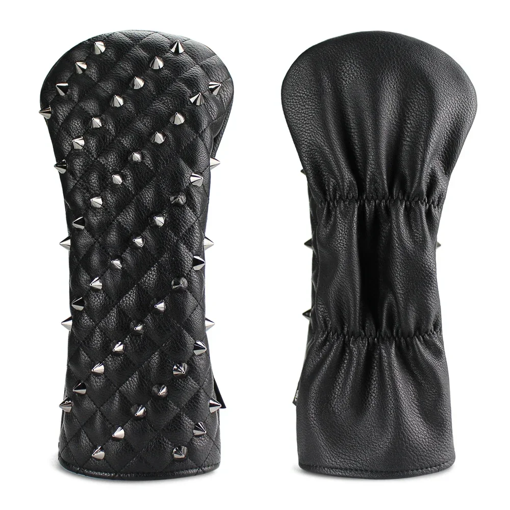 Rivets Golf Headcovers PU Leather Golf Wood Cover For Driver Fairway Hybrids 135UT Rescue Woods Clubs Head Protector