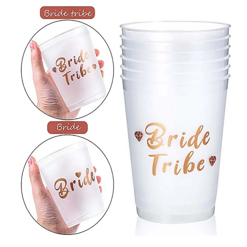 Team Bride Tribe Cups Bridal Shower Bachelorette Party Plastic Drinking Cup Rose Gold Hen Party Accessories Wedding Decoration