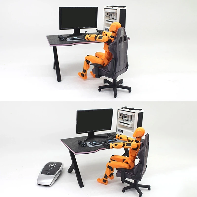 1/12 Dollhouse Study Room Esports Games Computer Keyboard Set Desk Chair Set Furniture Decor Micro Scene Props