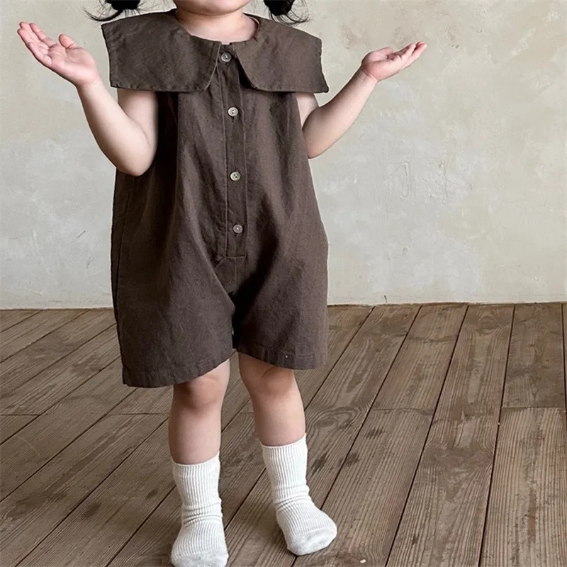 

INS Children's New Summer Bodysuit for Boys and Girls with Large Polo Collar, Sleeveless Loose Fit, Casual One Piece Shorts