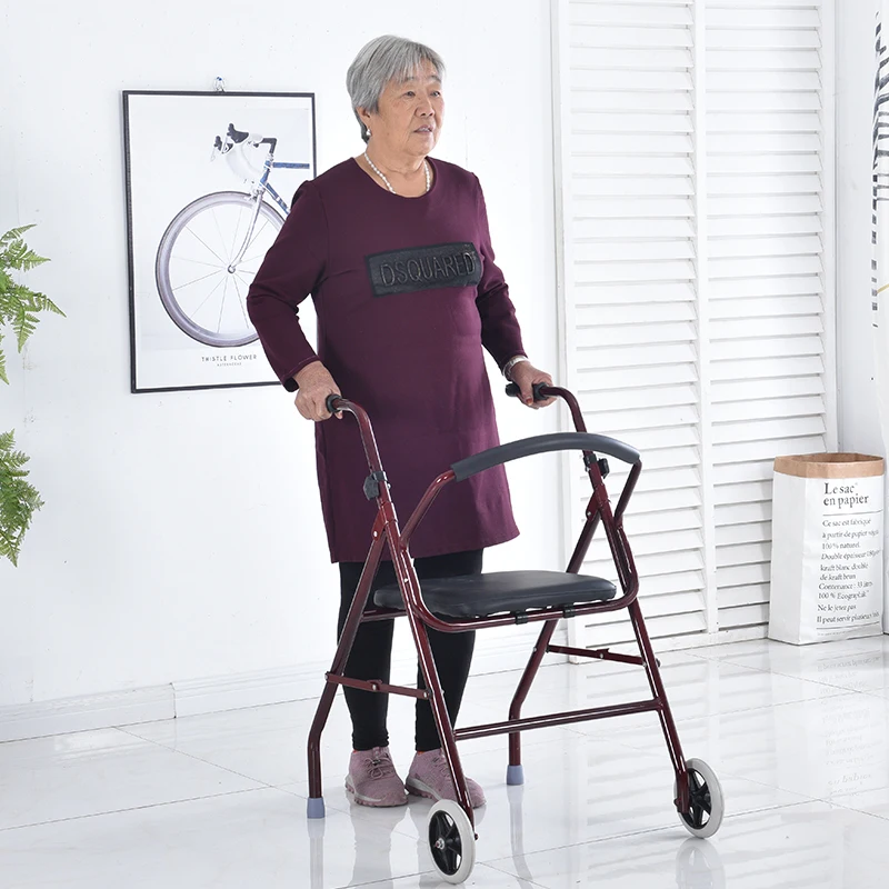 Supportive Walkers Carbon Steel Elderly Rehabilitation Aid with Wheeled Armrest Mobility Support Walker Walking Stick with Seat