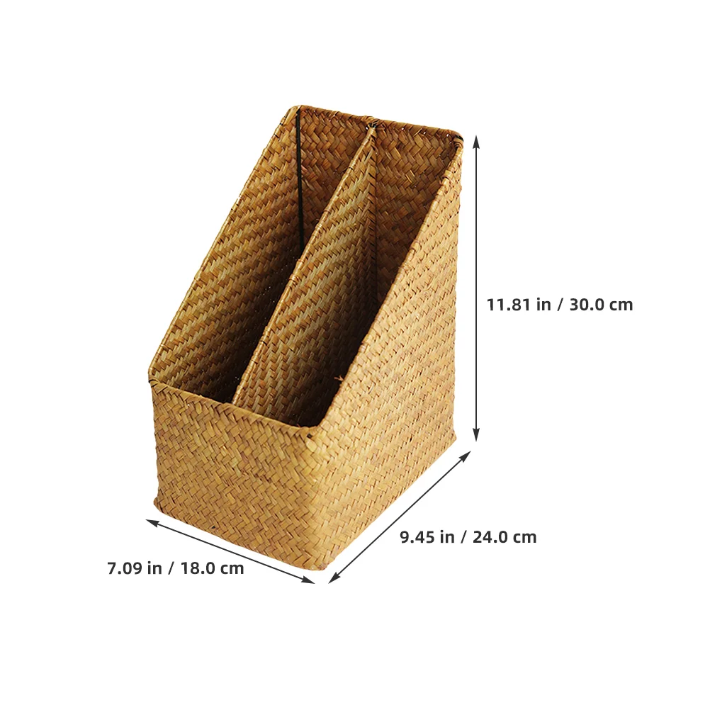 Woven Straw File Storage Basket Rattan Document ganizer Desk Bookshelf Holder Storage Baskets For Home Office Use 6