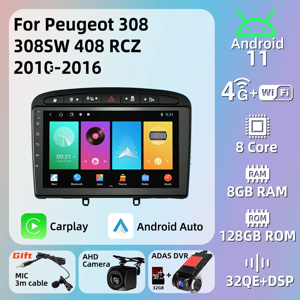 Hodozzy Android Autoradio Für Peugeot 408/308/308SW 2008-2015 It Navi,9 Zoll Touchscreen