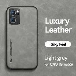 Magnetic Luxury Leather Phone Case with Car Mount Support and Metal Plate for Reno 7 5G (Light Grey)