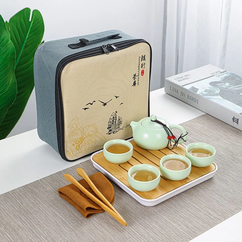 Chinese Tea Travel Set Kung Fu Ceramic Portable Teacups Teapot Porcelain Gaiwan Cups Ceremony Tools
