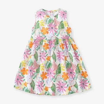 Baby Girls Summer New Children's Clothing Kids Clothes Toddler Birthday Cotton Casual Flowers Sleeveless Dress Sundress 1