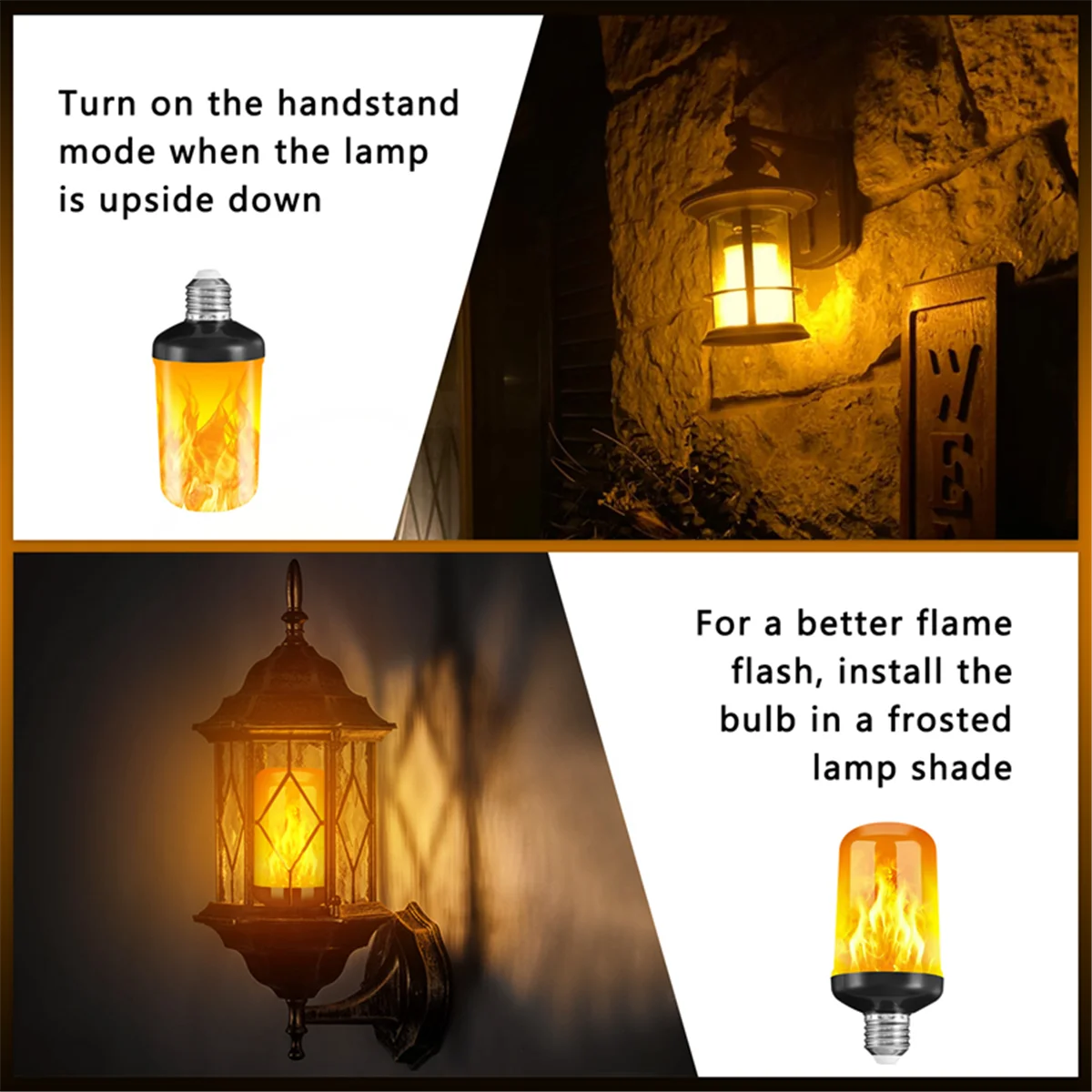 LED Flame Effect Light Bulb E27,Decorative Flickering Realistic Fire Lights Bulb,Festival Decoration Lamp,Black-B 6