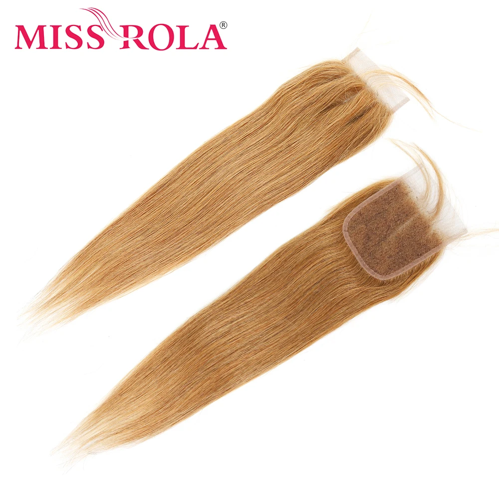 Miss Rola Hair Brazilian Straight Hair Lace Closure 100% Human 4x4 Lace Closures Remy Blonde 99J Highlight Brown Red