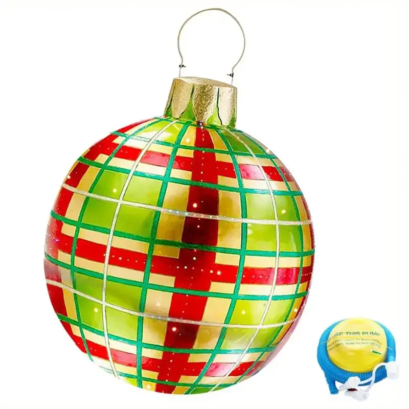 Bola inflable navideña para exteriores de 60 cm, decorada, de PVC, gigante, grande, para decorar árboles de Navidad, juguete sin luz