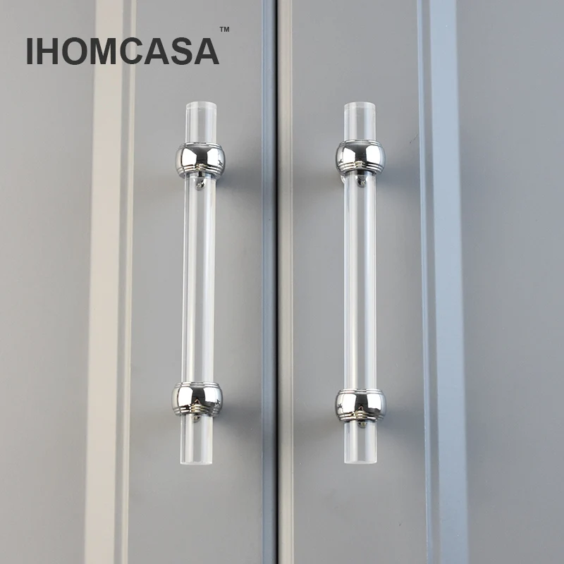 Cionyce 12 Pack Acrylic Kitchen Cabinet Handles - Chrome T-Bar Drawer Knobs, 2-3/8 Inch Length, Silver