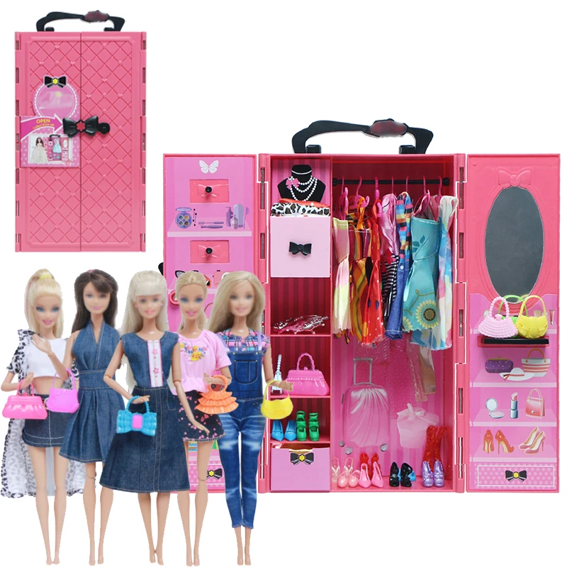 Barbie Roupeiro para Dollhouse, Móveis de Moda com Acessórios