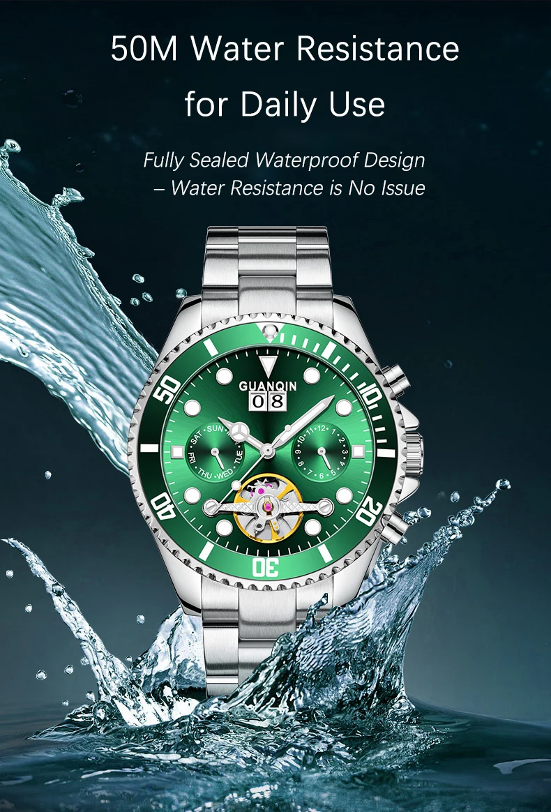 GUANQIN Orologio meccanico automatico originale da uomo, 42 mm, quadrante grande, scheletro, data, settimana, orologi da polso da uomo di lusso di alta marca_voghion.com