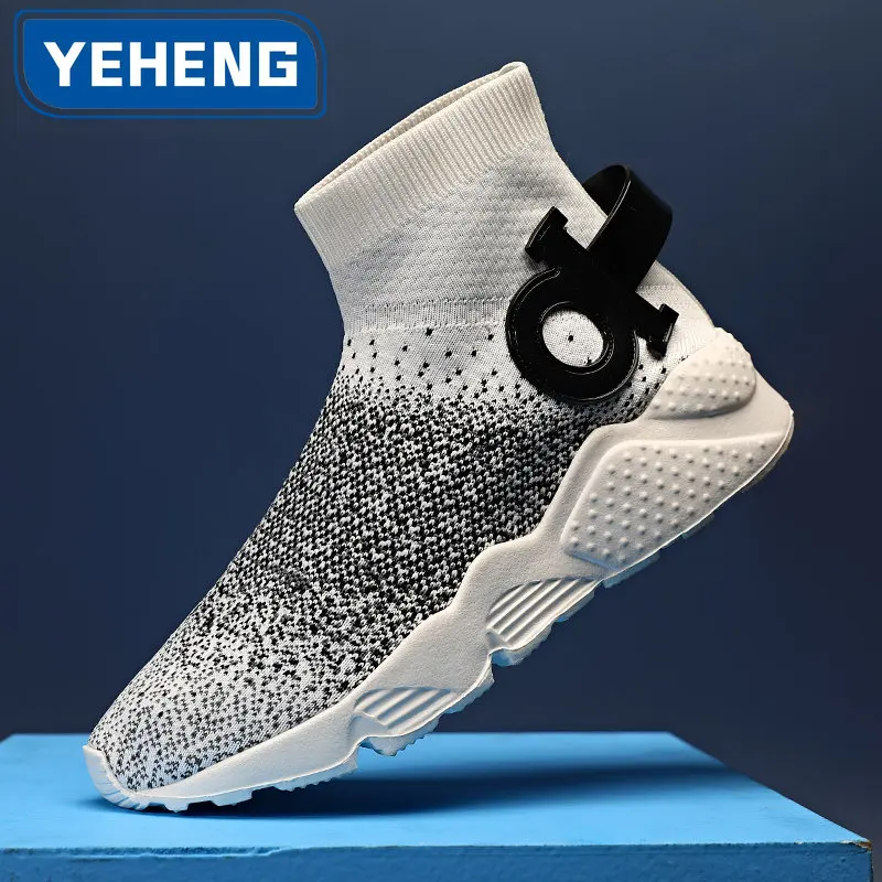 

Кроссовки-носки мужские без шнуровки, Повседневные Удобные дышащие легкие сникерсы с высоким берцем, плоская подошва, для прогулок, весна-осень