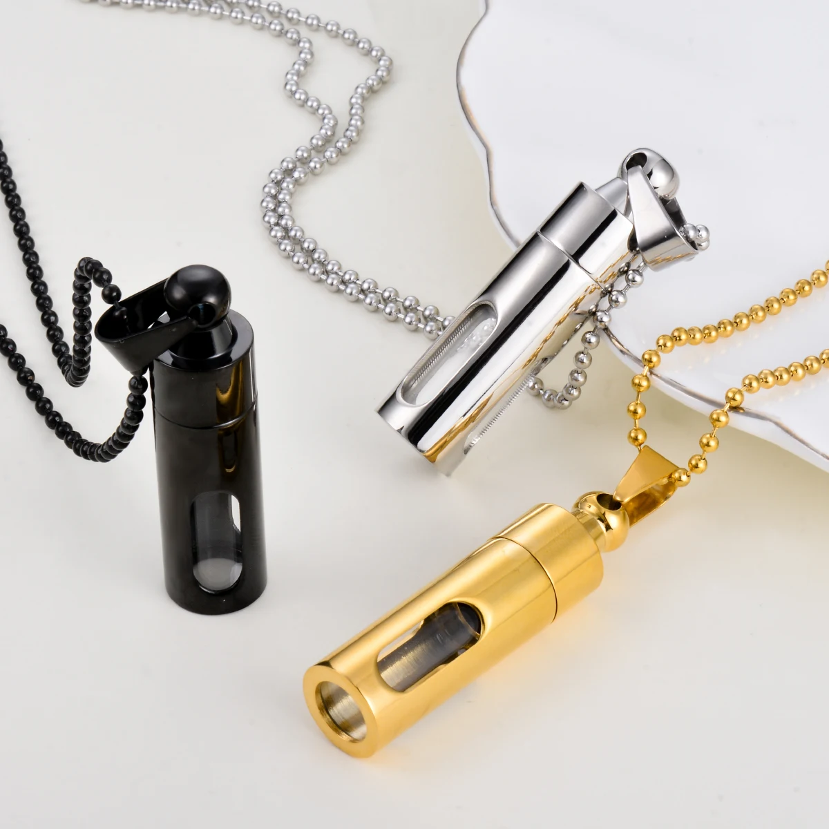 Men's Cremation Necklace, Durable Stainless Steel Hollow Tube Urn Pendant, Visible Ashes, Pet Loss, Human Ash Urn, Unisex Cremate Jewelry