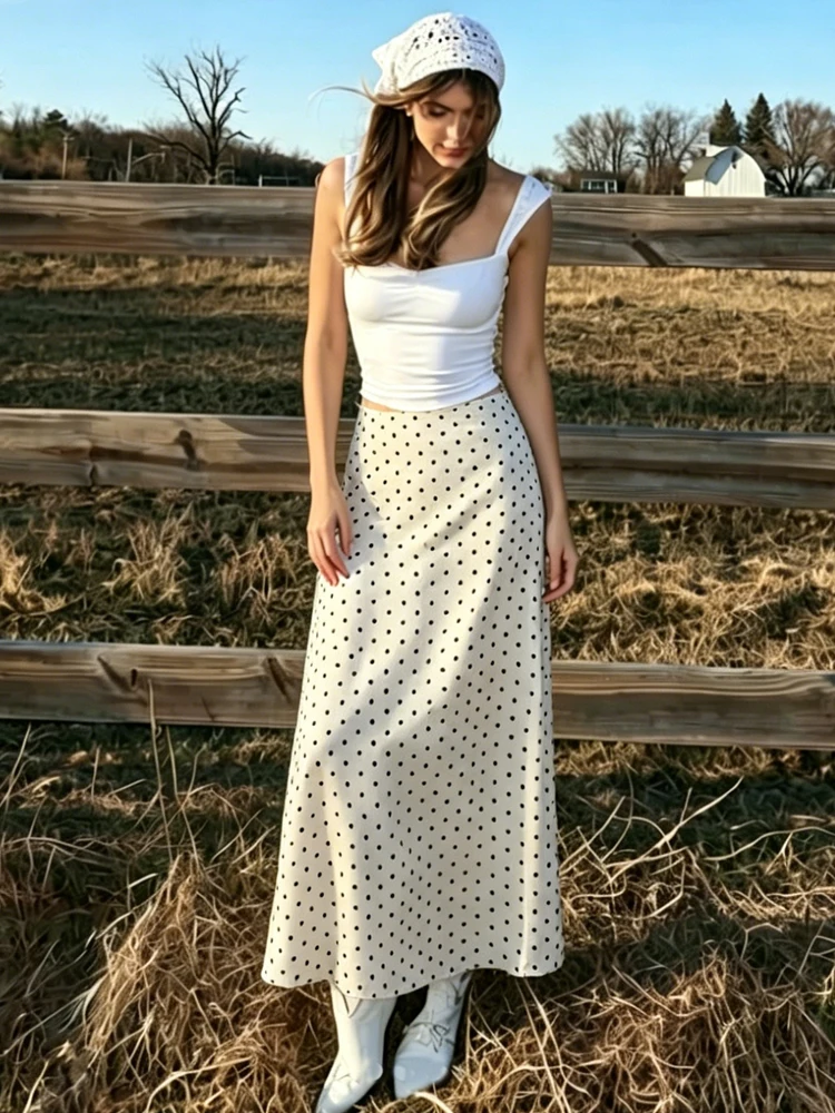 Women's Polka Dots Skirts Midi Satin Skirt For Female High Waist Pencil Skirt y2k Summer New Elegant Women's Skirt Office Look 1
