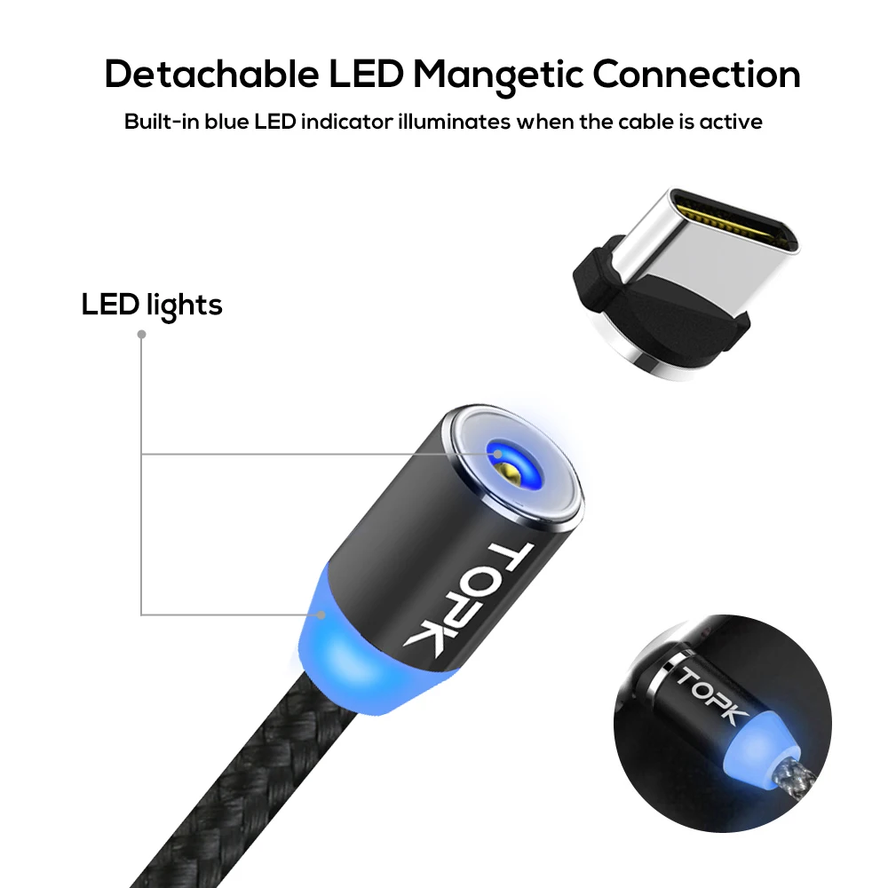 360-Degree Rotating Magnetic Charging Cable - Nylon Braided, 3-in-1 Charger