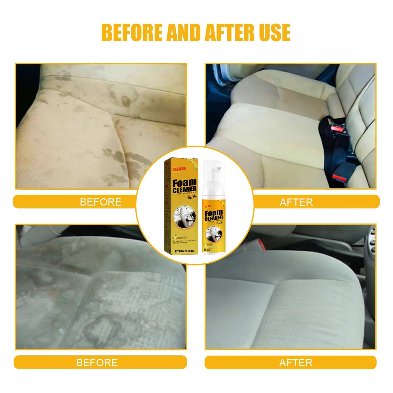 Limpador de Espuma Multiuso, Limpeza de Couro, Limpador Interior do Carro,  Poderosa Remoção de Manchetas, Spray Automotivo, 30 ml, 100ml