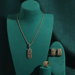 Elegant Vintage Gold - Plated Rose Jewelry Set with Rhinestone Accents (01)