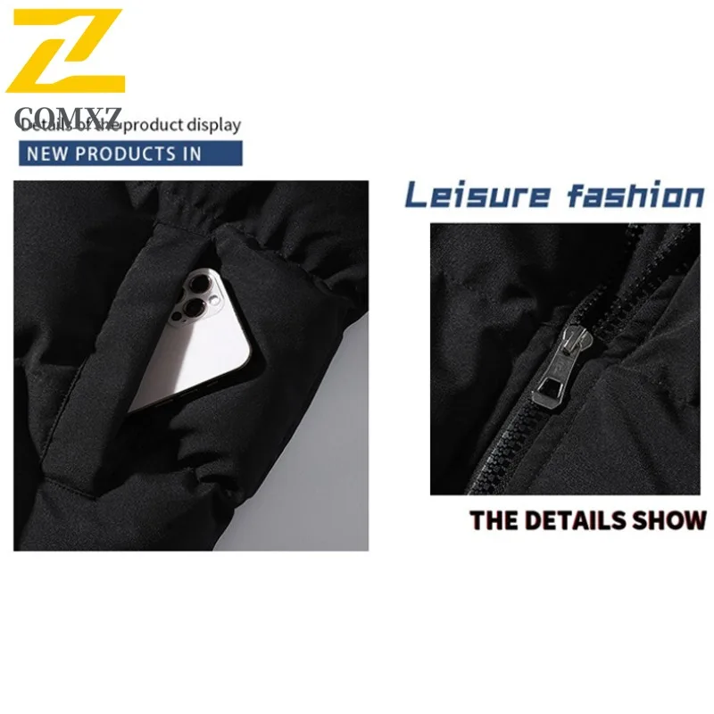 COMXZ 2025 Men Hong Kong Style Puffer Cotton Jacket Winter Loose Stand Collar Ins Versatile Washable Lightweight Commute Coat