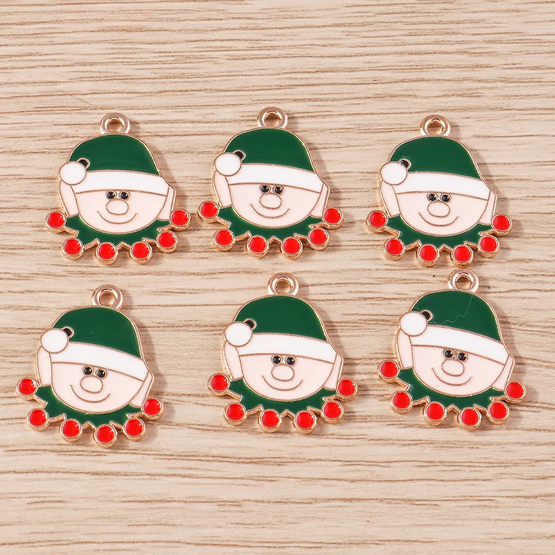 

10pcs Cartoon Enamel Christmas Santas Claus Hat Charms Pendants for Jewelry Making Drop Earrings Necklace DIY Crafts Accessories