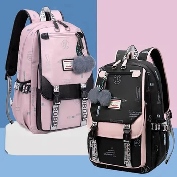 Fengdong grandi zaini scolastici per ragazze adolescenti porta USB zaino in tela borsa per libri per studenti moda zaino scolastico per adolescenti nero rosa 1