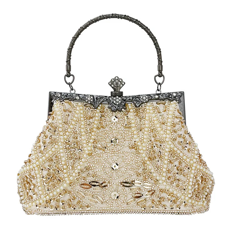 

Woman Shoulder Bag Handbag Evening Clutche Pearl Handmade Female Wedding Party Banquet Purses Y2k Crossbody White Retro Style