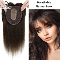 Human Hair Topper Natural Hair Women Wigs Straight Hair Clip In Topper Hairpieces Breathable Silk Base Hair Wig For Women