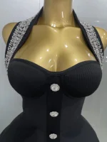 2025 Women Black Sexy Off the Shoulder Shinning Crystal Bodycon Bandage Long Dress Gloves Elegance Celebrate Evening Party Dress - Image 6