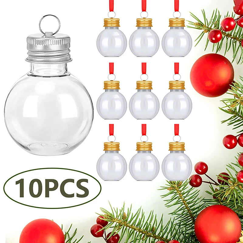 

10 Pcs 50ml Christmas Booze Balls Xmas Fillable Booze Tree Ornaments Transparent Plastic Xmas Hanging Pendant Candy Juice Bottle