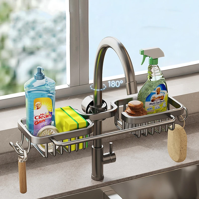 Kitchen Faucet Storage Rack, Dishwashing Sink, Sink Supplies, Household Cleaning Cloth, Sponge, Drain Basket, Storage Rack