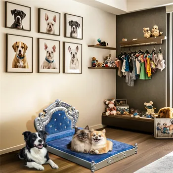 Bingopaw Luxury Pet Bed with Headboard, Dutch Velvet Dog Cat Bed for Medium and Large Dog, European Style Noble Pet Bed 2