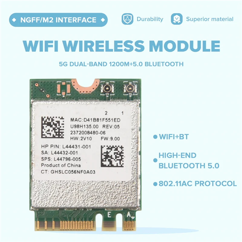 C9-RTL8822CE 무선 네트워크 카드 2.4G/5G 듀얼 밴드 기가비트 Wifi Bluetooth 5.0 M.2 NGFF 인터페이스 Wifi 무선 모듈