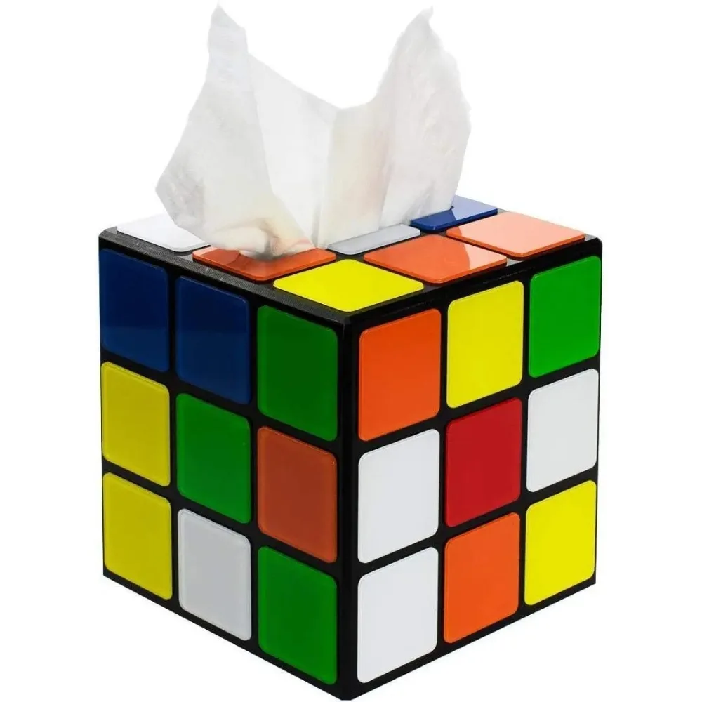 

Rubix Cube Tissue Box Cover | Big Bang Theory Props & Decor | Easy Use with Magnetic Bottom Lid Multi Color