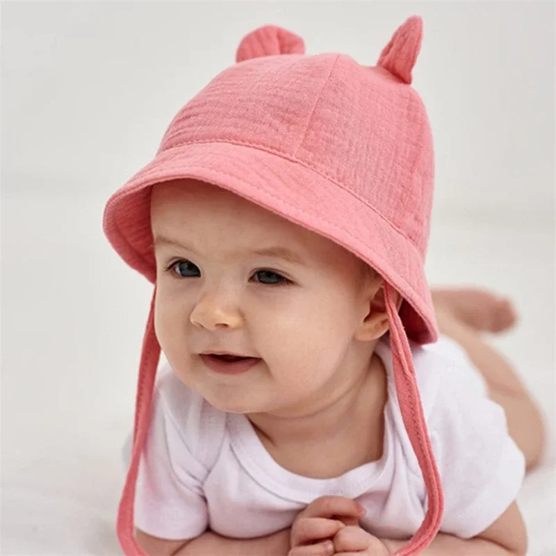 Spring Autumn Solid Color Soft Baby Bucket Hat Cotton Fisherman Hats Kids Summer Toddler Boy Girls Panama Sun Cap Children 0-12M 4