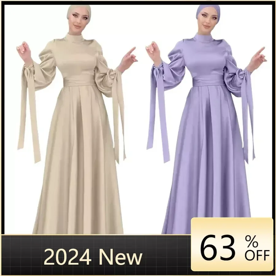 

Abayas for Women 2024 Elegant Summer Muslim Long Sleeve Polyester Long Maxi Dress Muslim Fashion Abaya Hijab Kaftan Abaya Dress