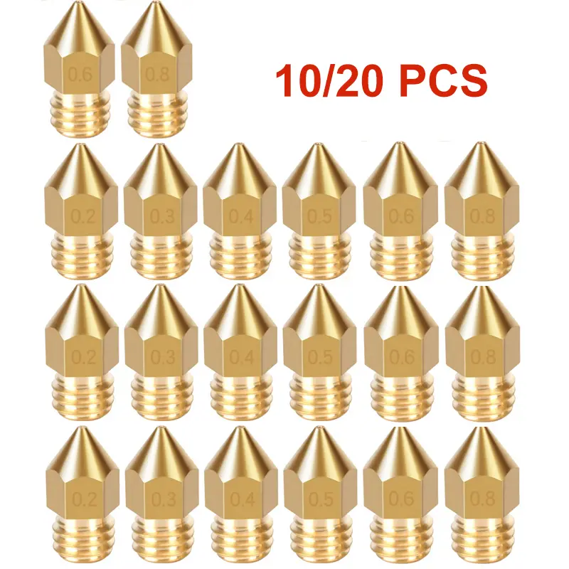 10/20 Pcs MK8 Brass Nozzle 0.2MM 0.3MM 0.4MM 0.5MM 0.6MM Extruder Head Nozzles For 1.75MM CR10 CR10S Ender-3 3D Printer Parts image 1