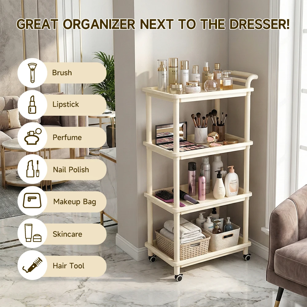 【Breeins】4-Tier Multifunction Plastic Storage Cart Organizer Rack for Kitchen, Bathroom