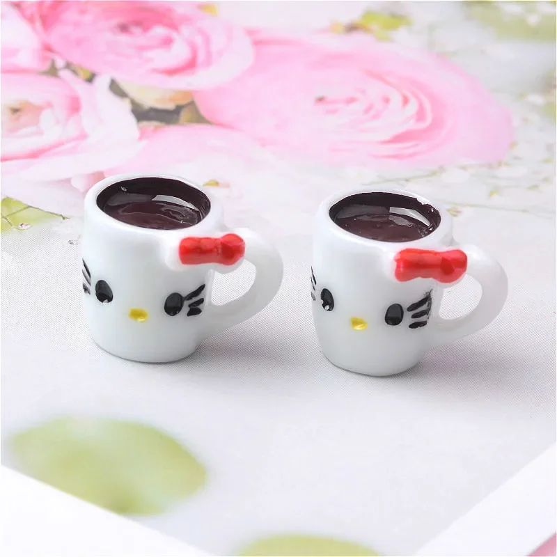 resin ornaments 10pcs 3D kawaii resin cartoon cat cup simulation miniature art flatback cabochon DIY craft decoration 13*14*18mm