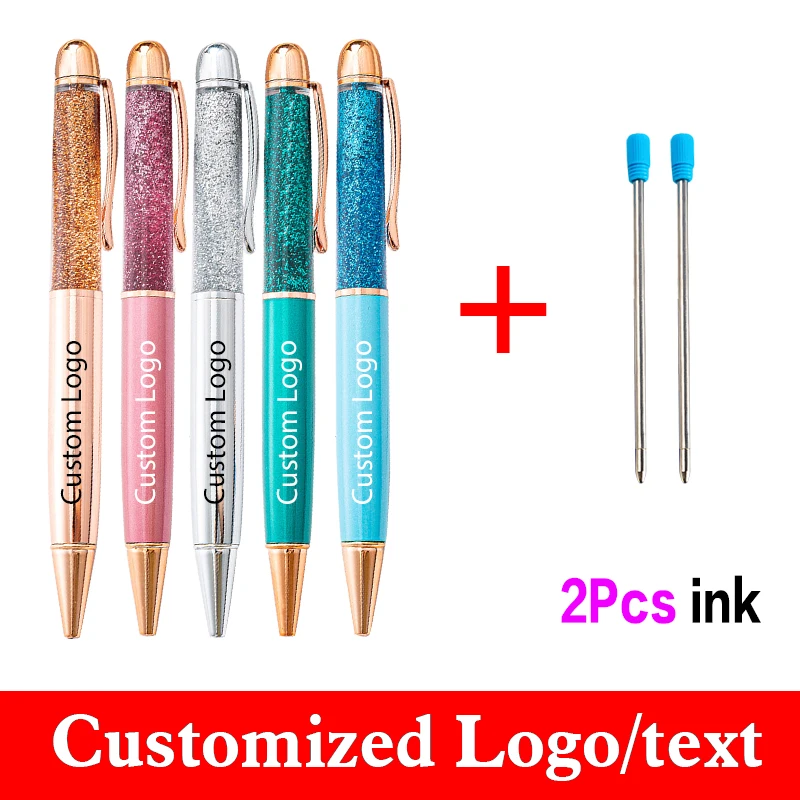 Quicksand Pen 3pcs/set Fashion Gold Powder Ballpoint Pen Get 2 Ink Metal Pen Custom Logo Student Gift Pen Lettering Wholesale