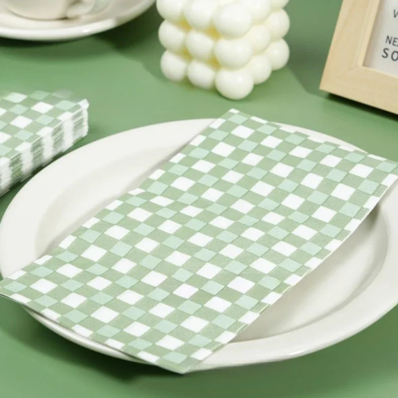 20pcs/Pac 33*40cm Green Checkered Wedding Long Tissue Paper Party Disposable Decorative Tissue Paper Colorful Placemats
