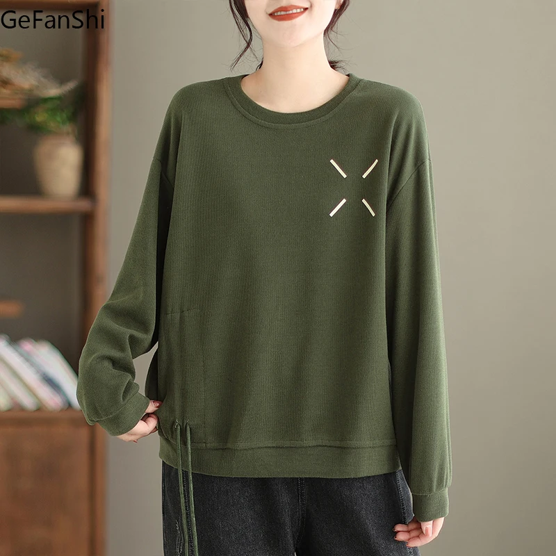 

New 2023 Spring Autumn Solid Fashion Brief Casual Long Sleeve T-shirt Elegant Office Ladies Women Tops Tees