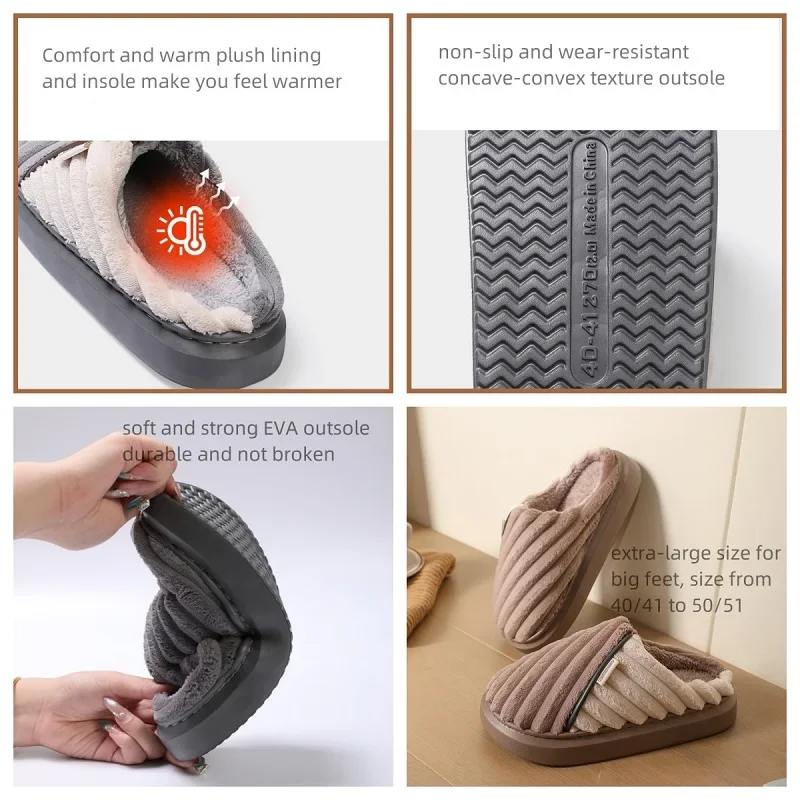 Men Winter Slippers Man House Non Slip Soft Shoes Comfort Flat Home Indoor Bedroom Plush Slipper Extra-large Cotton Shoes mens winter slippers